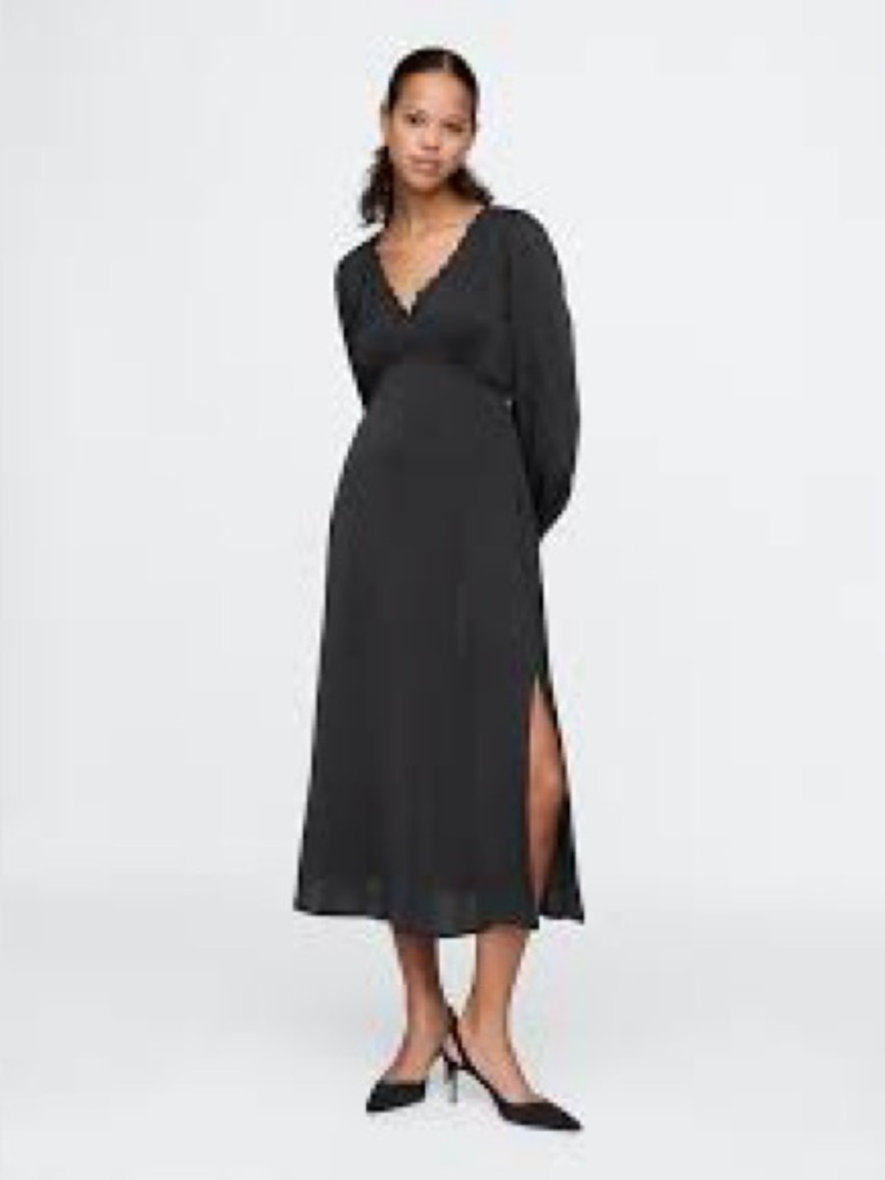 GAP NWT Black Satin Empire Waist Midi Dress Large Whimsigoth
